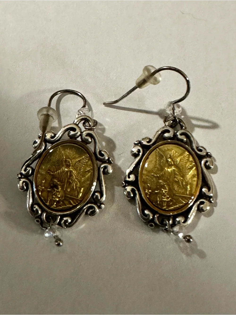 Brighton Angel Gold and Silver Filigree Medallion Drop Earrings - Women Jewelry